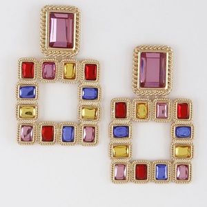 FAME Elegant Rhinestone Multi Square Gemstone Earrings